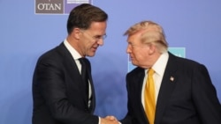NATO Secretary General Mark Rutte and US President Donald Trump shake hands as they join NATO leaders for a family photo during the NATO Summit at Bestepe Presidential Compound in Ankara, Turkey, July 8, 2026. 