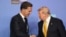 NATO Secretary General Mark Rutte and US President Donald Trump shake hands as they join NATO leaders for a family photo during the NATO Summit at Bestepe Presidential Compound in Ankara, Turkey, July 8, 2026. 