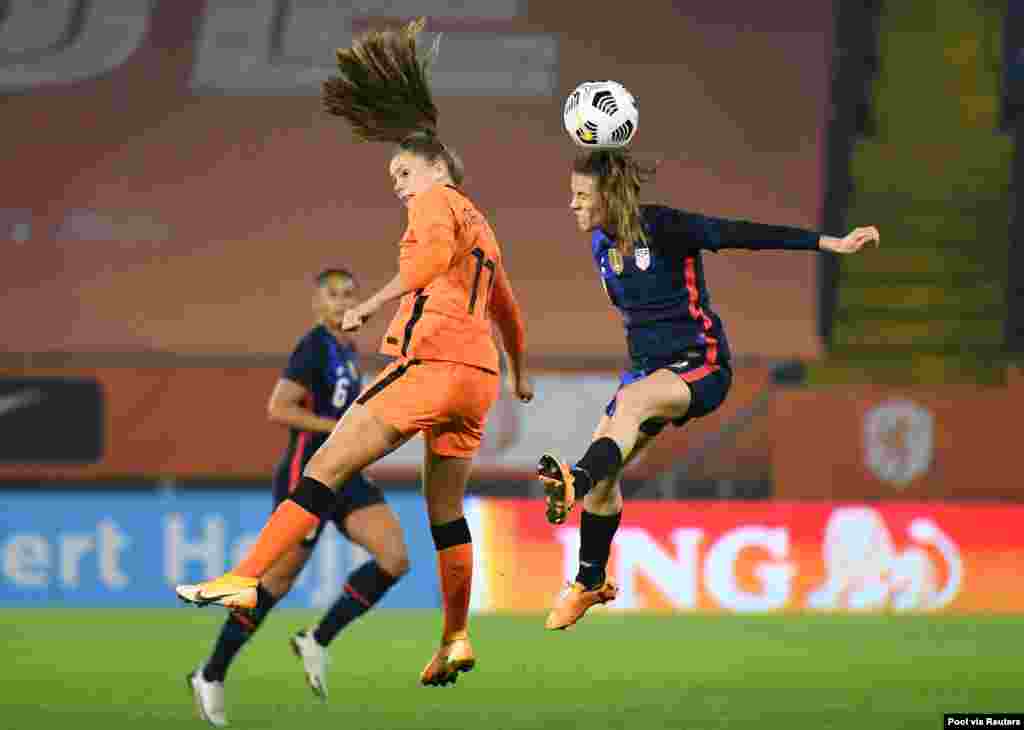 Kelley O’Hara of the U.S. competes against the Netherlands team at Rat Verlegh Stadium, Breda, Netherlands, Nov. 27, 2020.