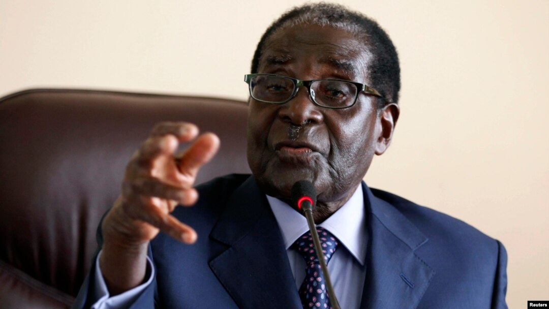 Zimbabwe's President Robert Mugabe gestures while addressing a meeting of his ZANU-PF party's supreme decision making body in Harare, August 7, 2013. 