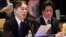 Koichiro Iizuka, left, of Japan, speaks during a meeting as Takuya Yokota, right, listens, May 3, 2018, at the United Nations headquarters. 