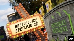 Promotional signage is seen at the premiere of "Beetlejuice Beetlejuice" in London, Britain, Aug. 29, 2024. (Scott A. Garfitt/Invision/AP)