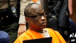 FILE - In this Aug. 10, 2016, file photo, Lonnie Franklin Jr., a convicted serial killer known as the "Grim Sleeper," is sentenced in Los Angeles Superior Court. Franklin was sentenced to death for 10 Los Angeles murders that spanned decades, but one of…