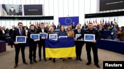 EU Parliament awarded the 2022 Sakharov Prize to the Ukrainian people, in Strasbourg, France, Dec. 14, 2022.