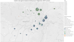 Coalition raids against al Qaeda and allied groups in Afghanistan, 2007 to present. © 2021 Mapbox© OpenStreetMap. Map and data created by FDD's Long War Journal.