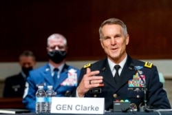 FILE - Special Operations Command Gen. Richard Clarke speaks at a hearing on Capitol Hill, March 25, 2021.