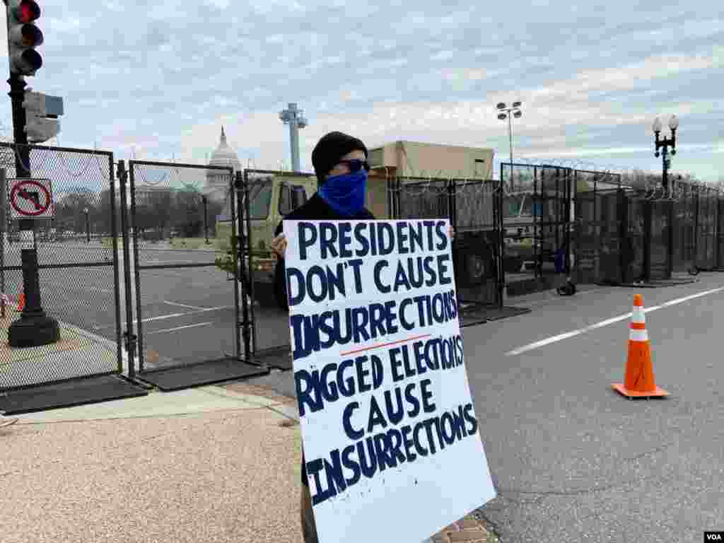 A protester from Maryland says he got upset at what’s happening at the Capitol in Washington and had to let his opinion known on the first day of the Senate impeachment trial of former President Donald Trump Feb. 9, 2021. (Carolyn Presutti/VOA)