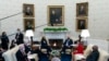 President Joe Biden, accompanied by Vice President Kamala Harris, House Democratic leaders in the Oval Office of the White House, Feb. 5, 2021.