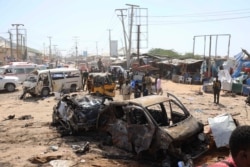 A general view shows the scene of a car bomb explosion at a checkpoint in Mogadishu, Somalia, Dec. 28, 2019.