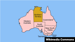 A map of Australia showing the territory names, with the Northern Territory highlighted.