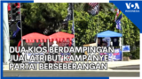 Dua Kios Berdampingan Jual Atribut Kampanye Partai Berseberangan