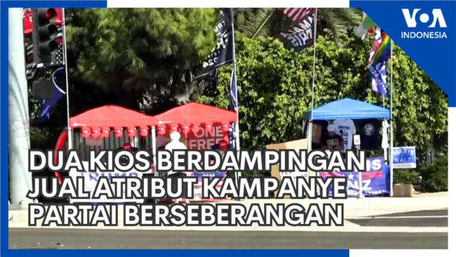 Dua Kios Berdampingan Jual Atribut Kampanye Partai Berseberangan