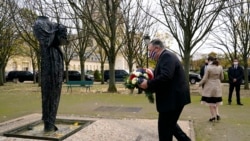 U.S. Secretary of State Mike Pompeo participates in a wreath-laying ceremony in homage to victims of terrorism at Les Invalides in Paris, Monday, Nov. 16, 2020. (AP Photo/Patrick Semansky, Pool)