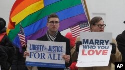 Manifestación a favor de las bodas gay en la corte federal de Norfolk, Virginia.