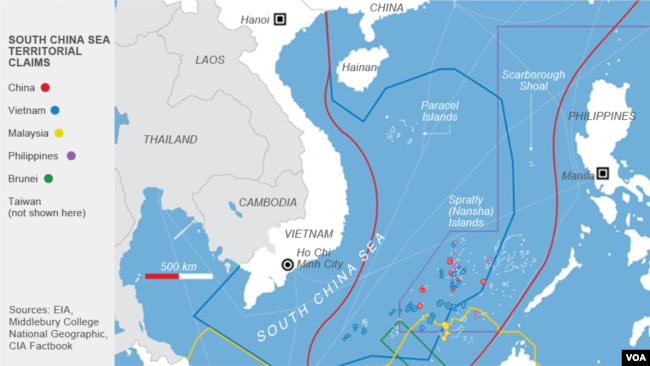 Việt Nam, Trung Quốc và 5 bên khác có các tuyên bố chồng lấn ở Biển Đông