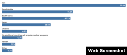 향후 10년간 핵무장 가능성 국가 전문가 응답 비율. 출처 : 아틀랜틱카운슬