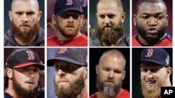 Arriba: Jonny Gomes, Ryan Dempster, Mike Napoli y David Ortiz. Abajo; Jarrod Saltalamacchia, Dustin Pedroia, David Ross y Mike Carp.