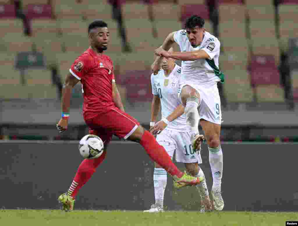 Algeria's Baghdad Bounedjah in action; Cameroon, Jan. 16, 2022.