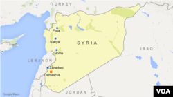 Homs, Zabadani, Foua, and Kfarya, Syria.