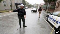 Charleston, S.C. Police Department blocks the street during an active hostage situation in Charleston, S.C., Aug. 24, 2017. 