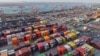 FILE - An aerial view shows containers at the port in Nanjing, in China's eastern Jiangsu province, Feb. 4, 2025. 