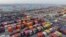 An aerial view shows containers at the port in Nanjing, in China's eastern Jiangsu province, Feb. 4, 2025. China said it would impose tariffs on imports of US energy, vehicles and equipment, 