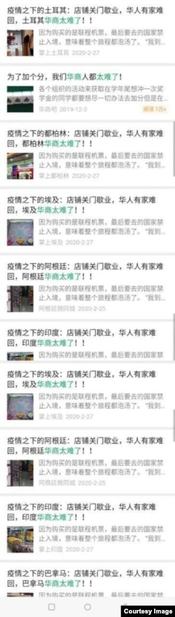 海外华人社交媒体关于新冠肺炎疫情的贴文截屏(沈伯洋提供）