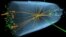 An undated handout graphic distributed on July 4, 2012 by the European Organization for Nuclear Research (CERN) in Geneva shows a representation of traces of traces of a proton-proton collision measured in the Compact Muon Solenoid (CMS) experience in the