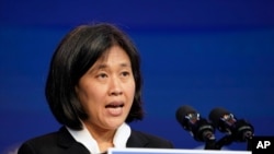 Katherine Tai, the Biden administration's choice to take over as the U.S. trade representative, speaks during an event at The Queen theater in Wilmington, Del., Dec. 11, 2020.