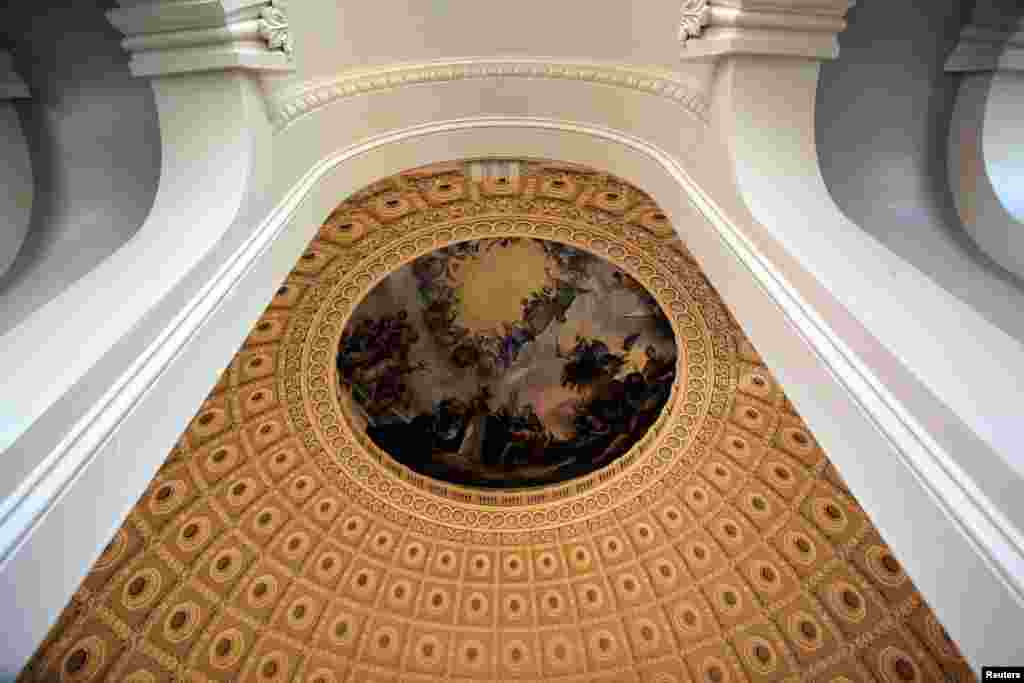 The rebuilt cast-iron dome of the U.S. Capitol, which was formally completed on time for the late January inauguration of President-elect Donald Trump, is seen during a media tour in Washington, D.C., Nov. 15, 2016.