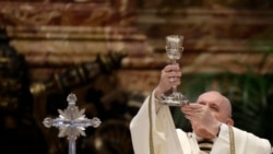 FILE - in this , Thursday, April 1, 2021 file photo, Pope Francis celebrates a Chrism Mass inside St. Peter's Basilica, at the Vatican.