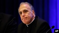 Cardinal Daniel DiNardo of the Archdiocese of Galveston-Houston speaks at a news conference in Baltimore, Nov. 13, 2017.