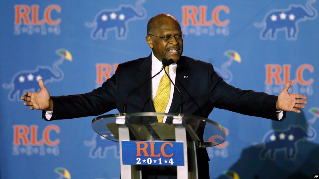 FILE - Herman Cain addresses a Republican Leadership Conference in New Orleans, Louisiana, May 31, 2014.