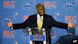 FILE - Herman Cain addresses a Republican Leadership Conference in New Orleans, Louisiana, May 31, 2014.