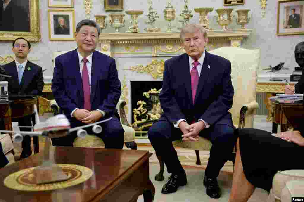 US President Donald Trump and China's President Xi Jinping meet at the White House in Washington, D.C.
