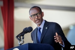 FILE - Rwanda's President Paul Kagame speaks in Nairobi, Kenya, Feb. 11. 2020.