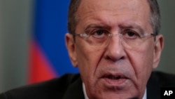 Russian Foreign Minister Sergei Lavrov speaks at a joint press conference with Spanish Foreign Minister Jose Manuel Garcia-Margallo (not pictured) in Moscow, Russia, March 10, 2015.