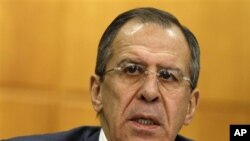 Russian Foreign Minister Sergey Lavrov speaks during a news conference in Moscow, Russia, 13 Jan 2011