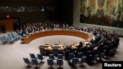 Members of the U.N. Security Council raise their hands as they vote unanimously to approve a resolution eradicating Syria's chemical arsenal during a meeting during the 68th United Nations General Assembly in New York, Sept. 27, 2013.