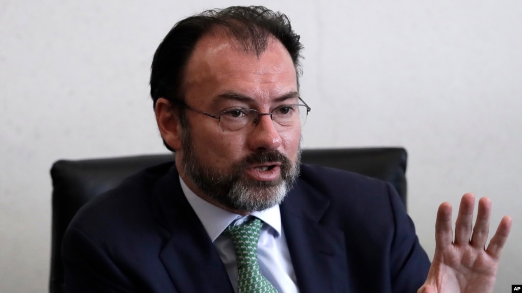 FILE - Mexico's Foreign Relations Secretary Luis Videgaray speaks to the press, in Mexico City, Jan. 24, 2017.