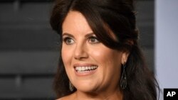FILE - Monica Lewinsky arrives at the Vanity Fair Oscar Party, March 4, 2018, in Beverly Hills, California.