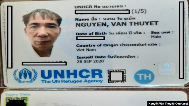 Thẻ tỵ nạn của Nguyễn Văn Thuyết do Cao Ủy Tỵ Nạn Liên Hiệp Quốc cấp