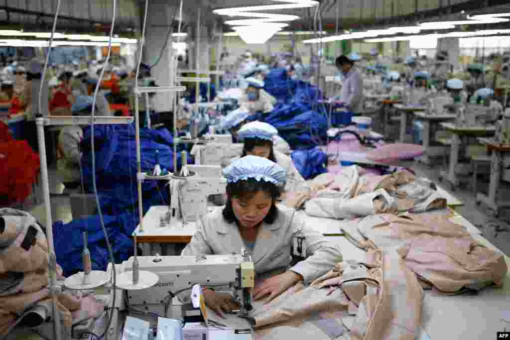 North Korean employees work at a factory of a South Korean-owned company at the Joint Industrial Park in Kaesong.