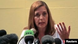 FILE - Josefina Vidal, Cuba's director of U.S. Affairs at the Ministry of Foreign Affairs, addresses the media during a news conference in Havana, Dec. 5, 2012