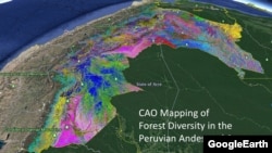 The Peruvian Andes and Amazon created with laser-guided imaging spectroscopy. (Credit: Greg Asner)