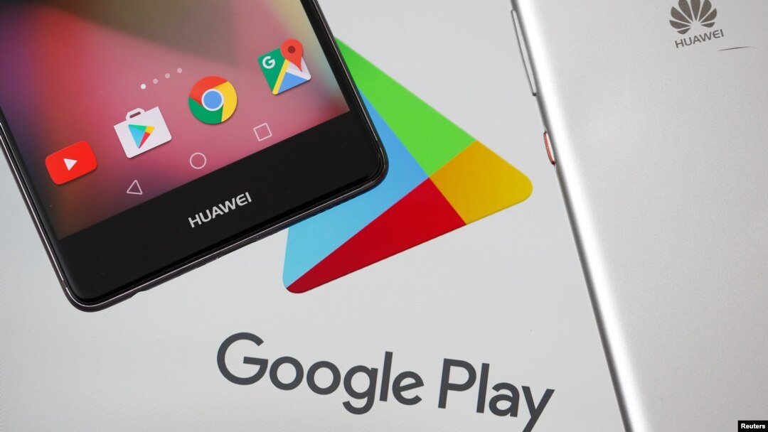 Huawei smartphones are seen in front of displayed Google Play logo in this illustration picture, May 20, 2019.