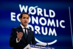 The leader of Venezuela's political opposition Juan Guaido addresses the World Economic Forum in Davos, Switzerland, Jan. 23, 2020.