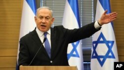 Perdana Menteri Israel Benjamin Netanyahu berbicara di Yerusalem. 