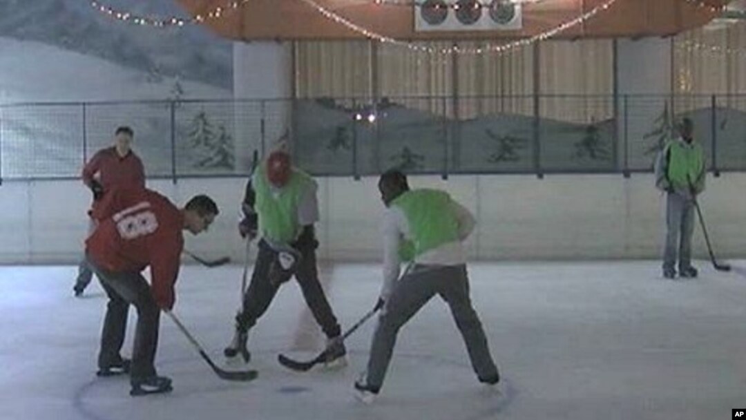 At the Solar Ice Rink in Nairobi, some young Kenyans are playing a new and exciting western game, ice hockey