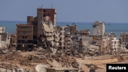 Destroyed buildings in Libya's flood wrecked city of Derna,Sept. 21, 2023.